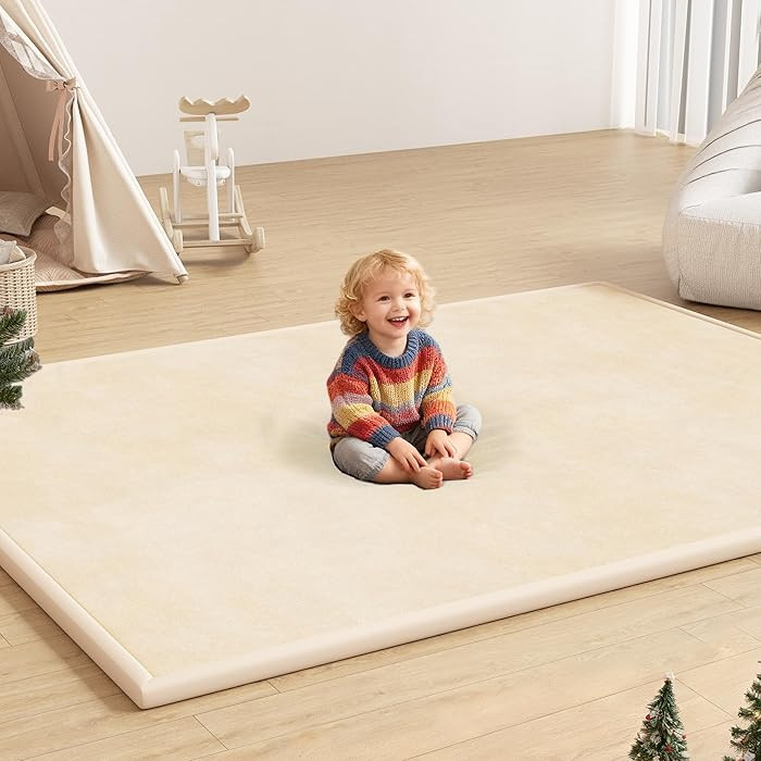 Baby Play Mat for Floor, 1.3'' Thick Memory Foam Tummy Time Mat - Super Soft Coral Velvet Nursery... | Amazon (US)