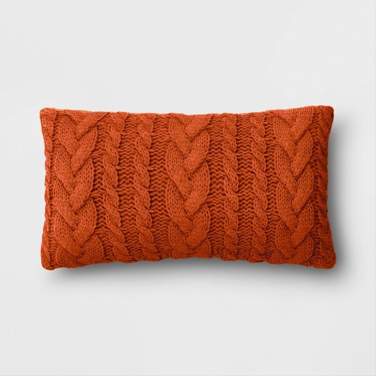 Oversized Cable Knit Lumbar Throw Pillow Orange - Threshold&#8482; | Target