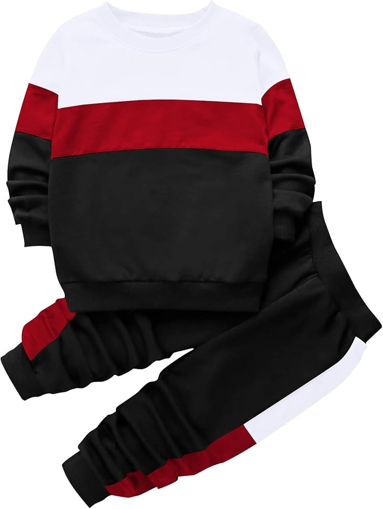 Babioboa Boy's 2 Piece Active Tracksuit Sets Casual Pullover Sweatsuit Color Block Long Sleeve Sw... | Amazon (US)