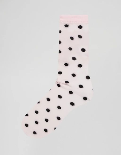 ASOS DESIGN – Transparente, rosa getupfte Socken | ASOS AT
