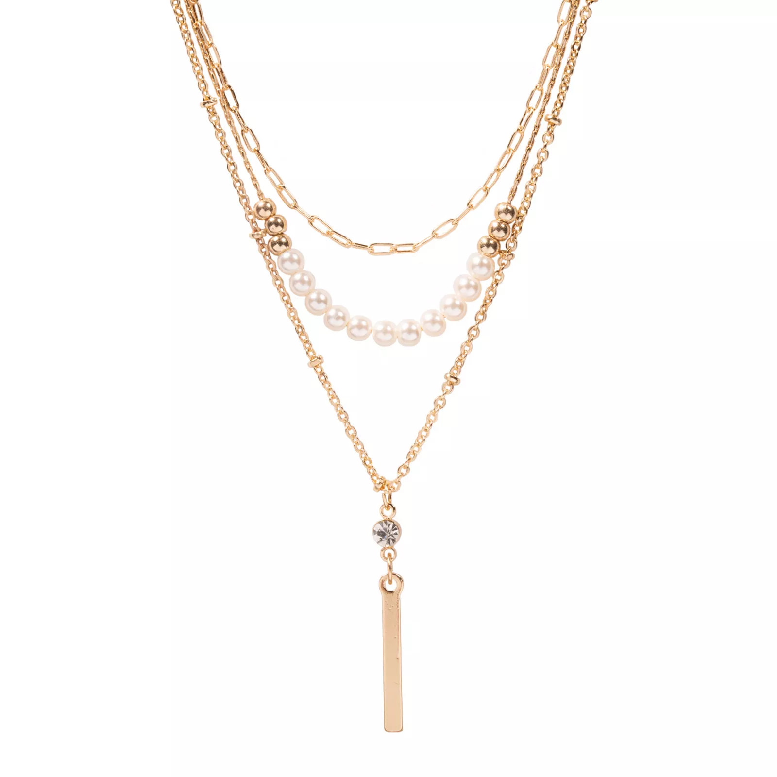 LC Lauren Conrad 3 Row Simulated Pearl Strand & Metal Bar Drop Necklace, Women's, Gold | Kohl's