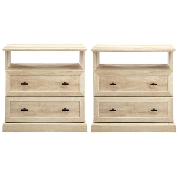 Clyde White Oak Two Drawer Nightstand, Set of Two | Bellacor