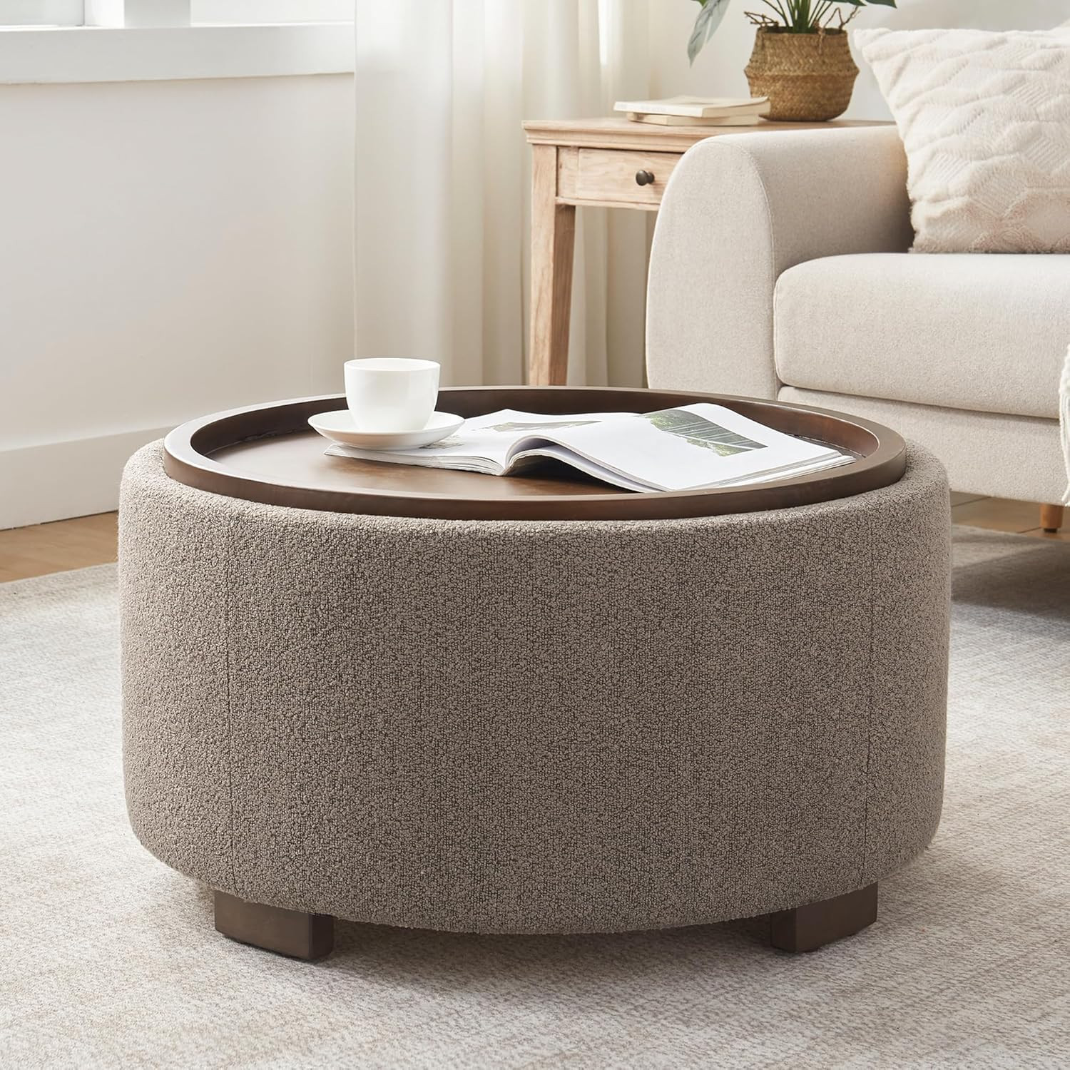 30 Inch Round Storage Ottoman, Ottoman Coffee Table with Lift Off Lid, Boucle Modern Ottomans with Storage for Living Room, Bedroom, Apartments (Brown) | Amazon (US)