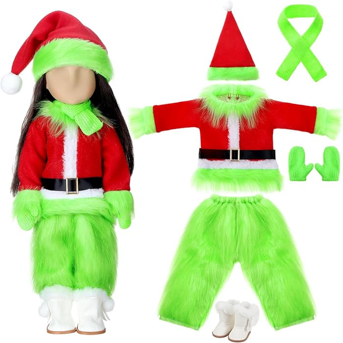 8 Pcs 18 Inch Christmas Doll Clothes and Accessories Lime Green Winter Outfits Set Sweaters Trous... | Amazon (US)
