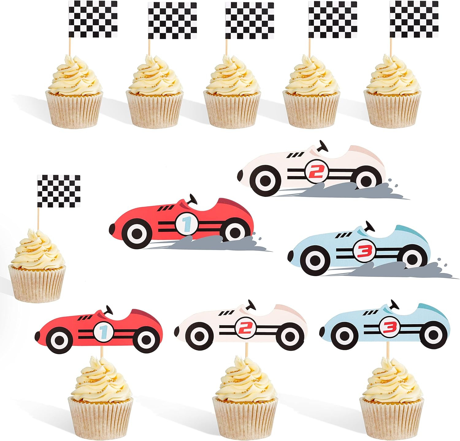 12PCS Vintage Racing Checkered Flag Cupcake Toppers - Racing Themed Birthday Party or Baby Shower... | Amazon (US)