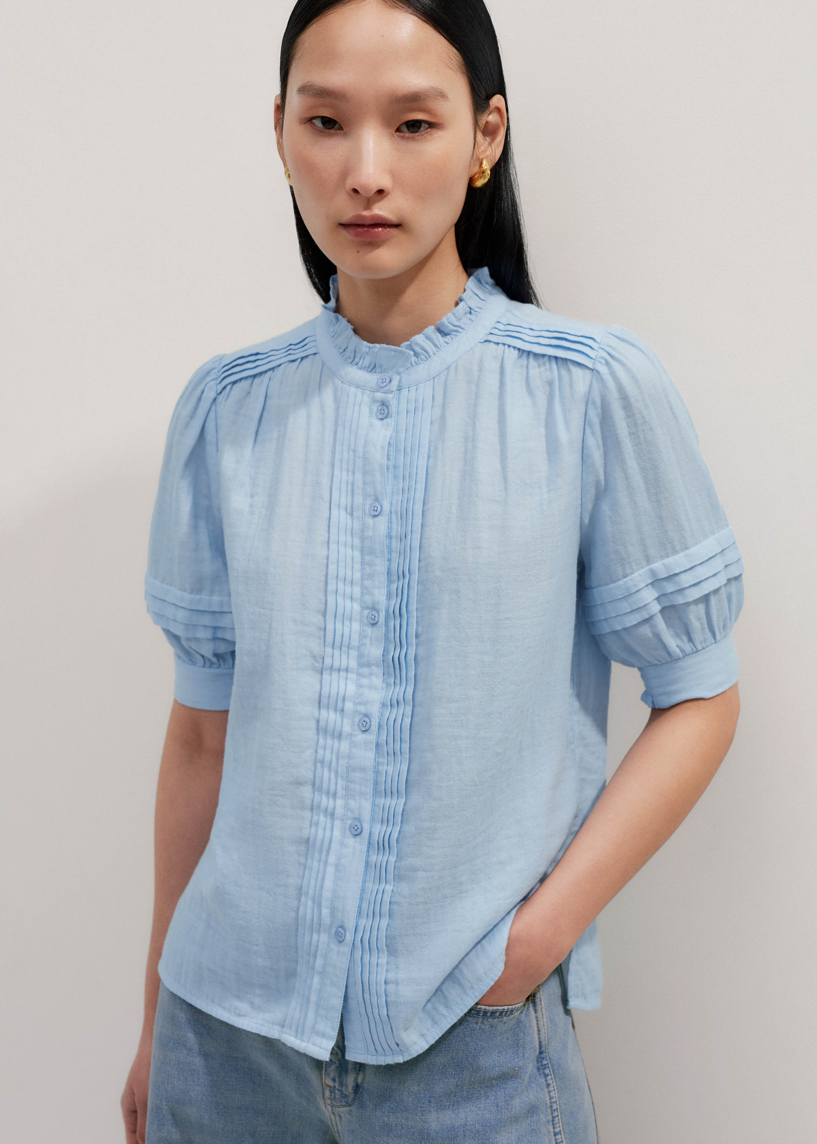Women's Blue Cheesecloth Blouse | ME+EM | ME+EM US