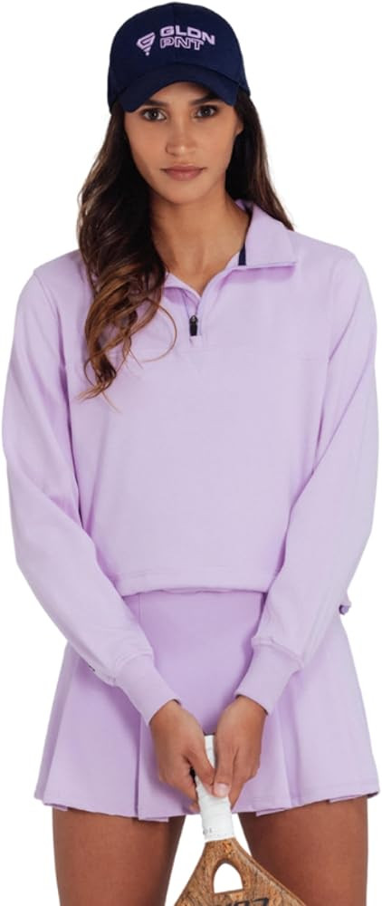 Women’s Track Sweatshirt, Cropped Quarter-Zip Mock Neck Jacket with Adjustable Hem & Rubber Log... | Amazon (US)