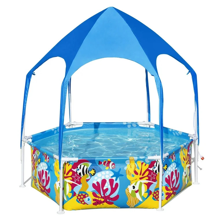 Bestway 6' x 20" Above Ground Round Swimming Pool with Shaded Canopy, Sea | Walmart (US)