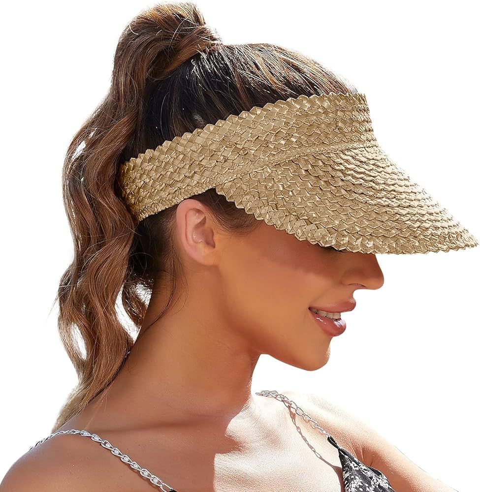 Visors for Women, Sun Visors for Women Straw Hats for Women Handmade Sun Hat Womens Packable Beac... | Amazon (US)