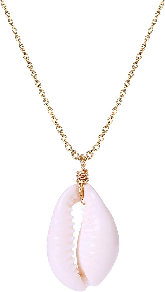 Natural Seashell Shell Scallop Pendant Choker Necklace Adjustable 18K Gold Plated Cable Chain Han... | Amazon (US)