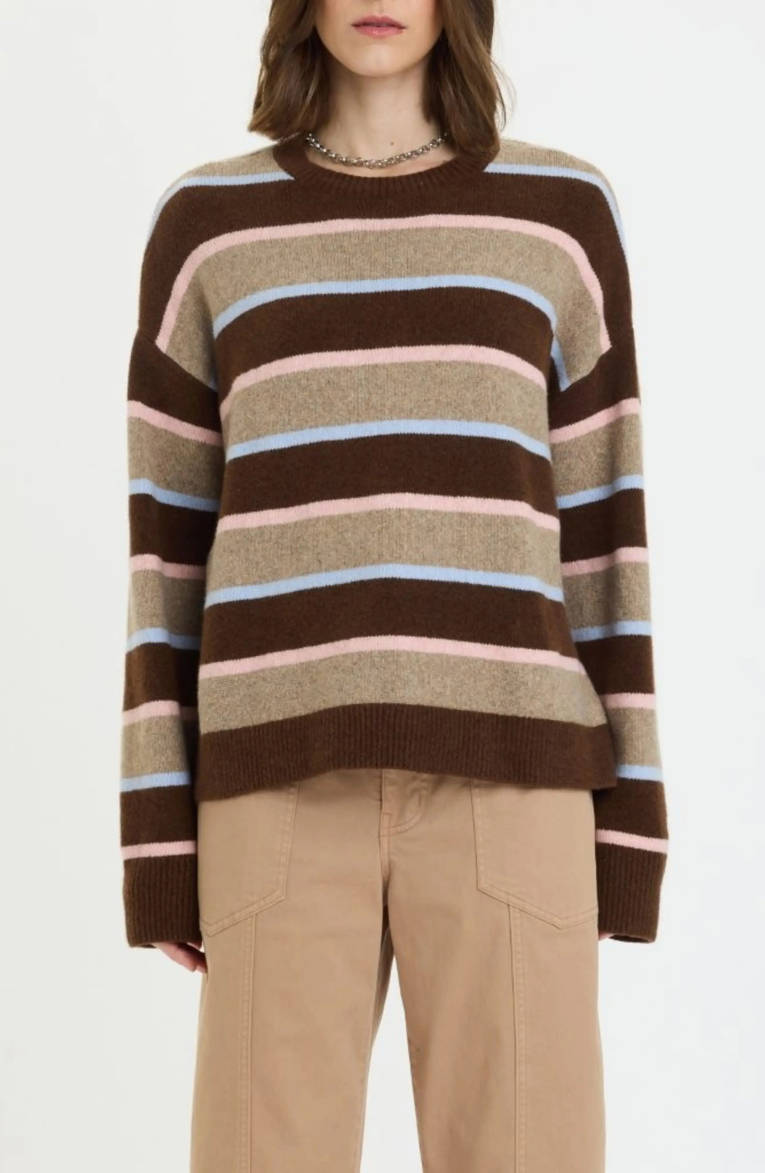 DAZE Carlyle Stripe Oversize Cotton Blend Sweater in Dune Stripe at Nordstrom, Size Small | Nordstrom