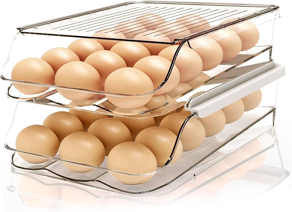 Utopia Kitchen Rolling Egg Container for Refrigerator with Lid - Stackable Plastic Egg Holder for... | Amazon (US)