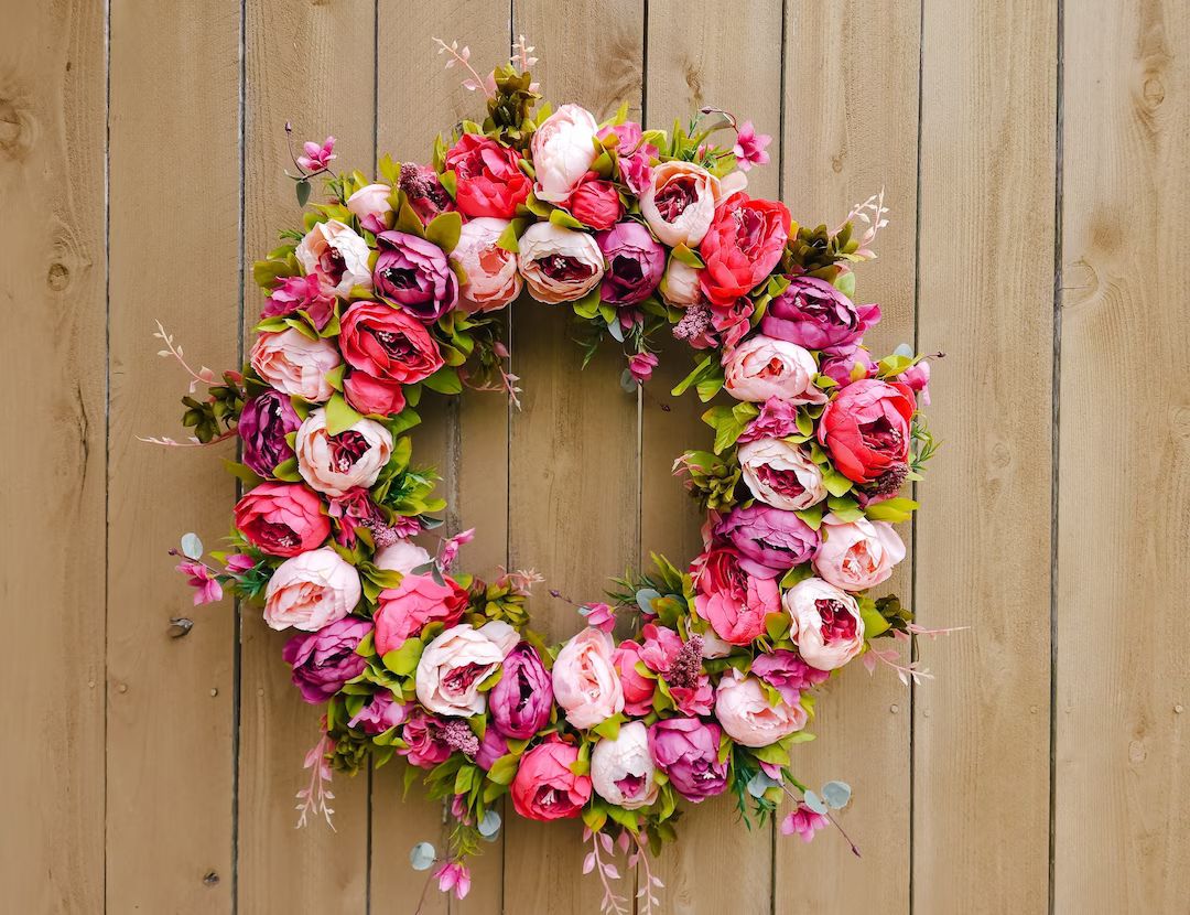 Peony Wreath, Pink Peony Wreath, Peony Wreath for Front Door, Spring Wreath, Seasonal Wreath, Pin... | Etsy (US)