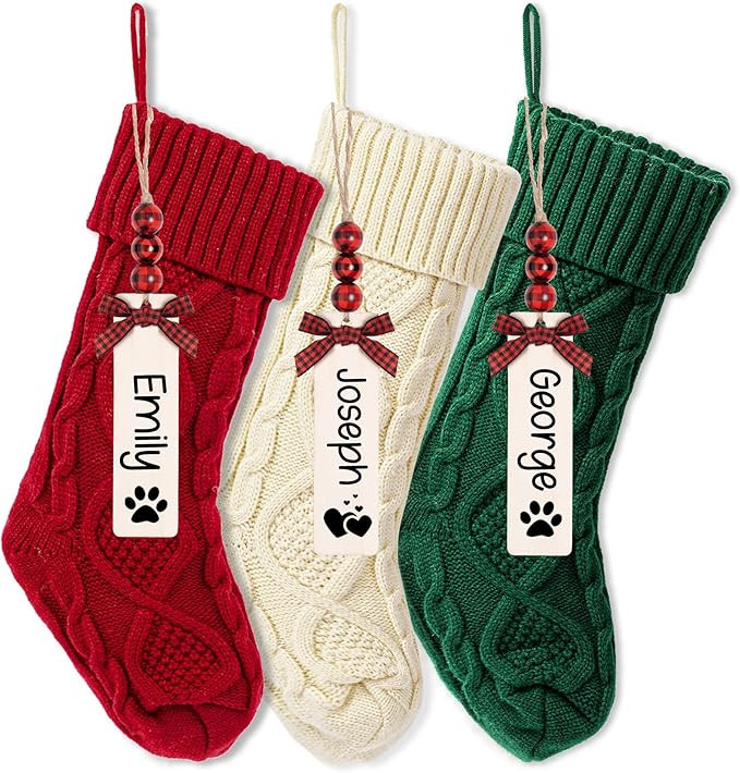 MOSTOP Christmas Stockings, 3 Pack 18 inches Large Size Cable Knit Knitted Xmas Rustic Personaliz... | Amazon (CA)