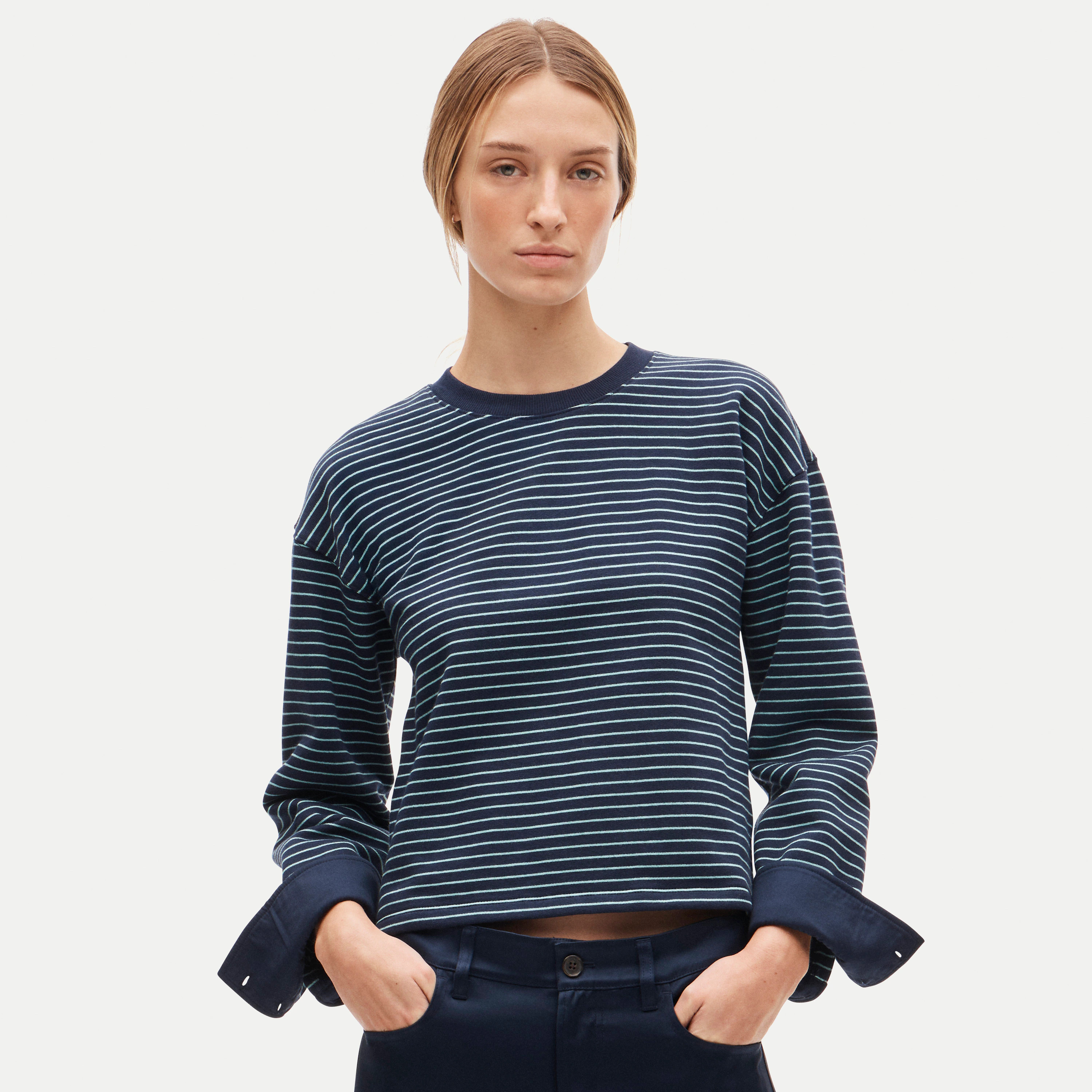 Vintage fleece crewneck sweatshirt in stripe with contrast cuffs | J. Crew US