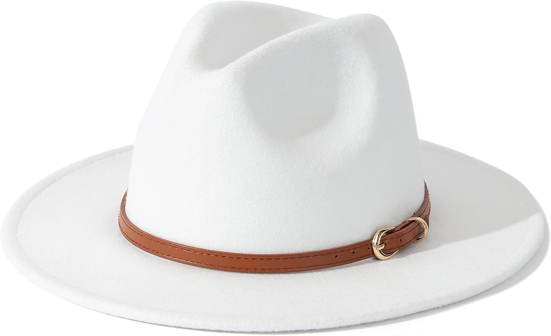 Lisianthus Women White Fedora Wide Brim Panama Hats with Color Belt Buckle | Amazon (US)