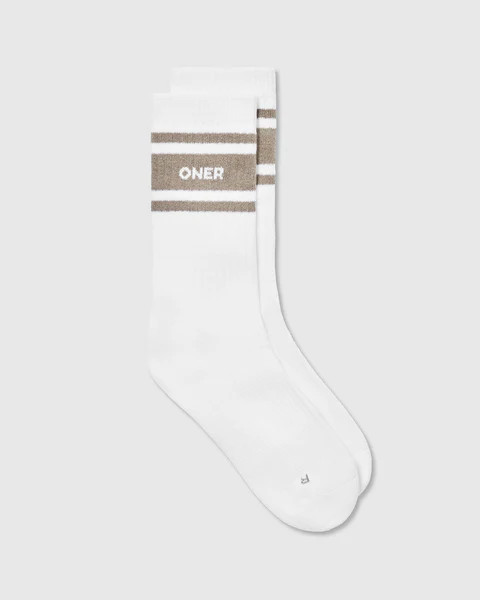 Varsity Long Crew Socks 1 Pack 
 White/Moss Brown | Oner Active (UK / US)