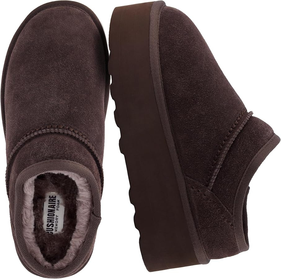 CUSHIONAIRE Huggy-2 Platform Slippers for Women, Cozy Genuine Suede Slip-On Ankle Boots for Indoo... | Amazon (US)
