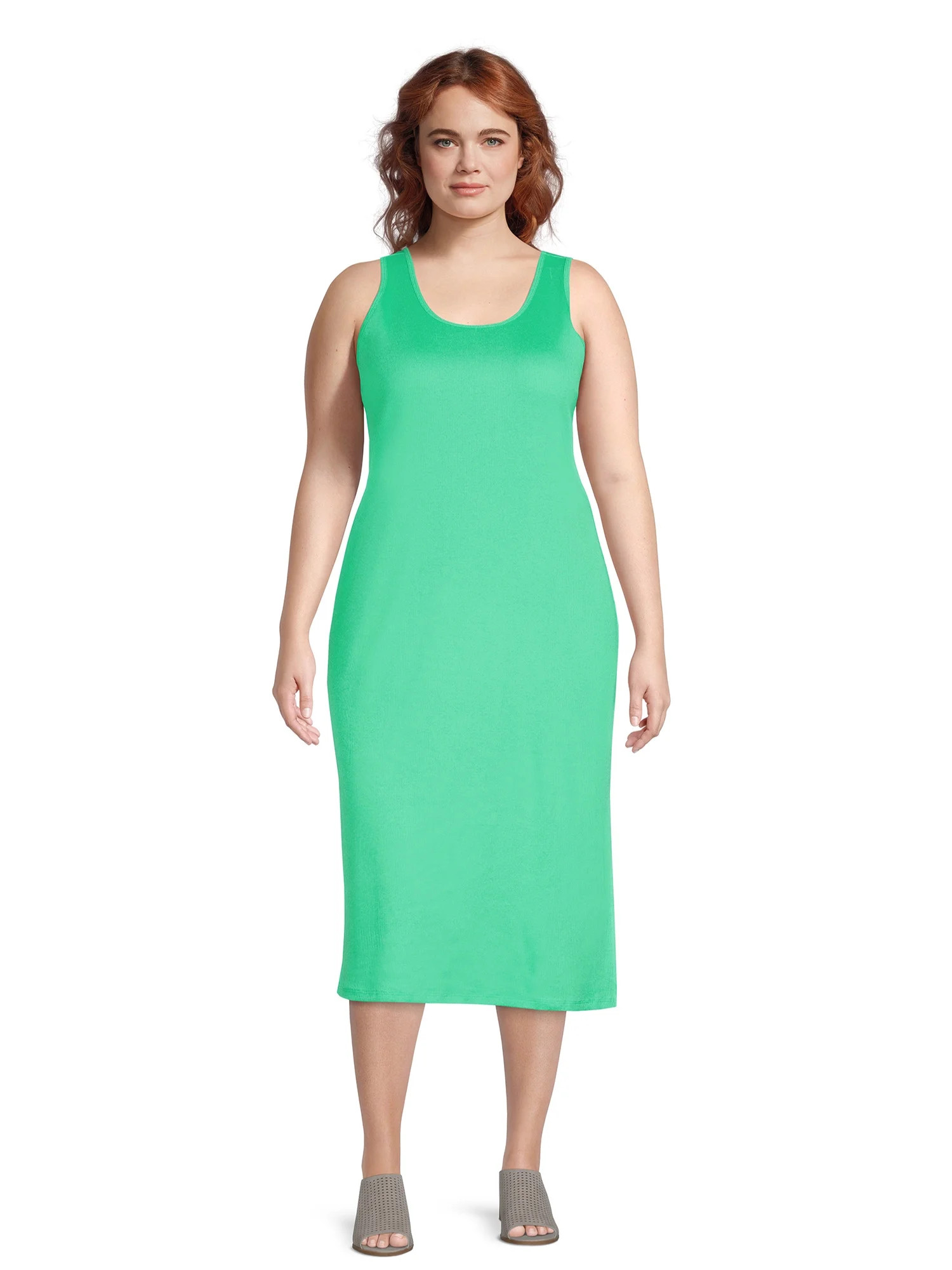 Terra & Sky Women's Plus Size Ribbed Midi Tank Dress - Walmart.com | Walmart (US)