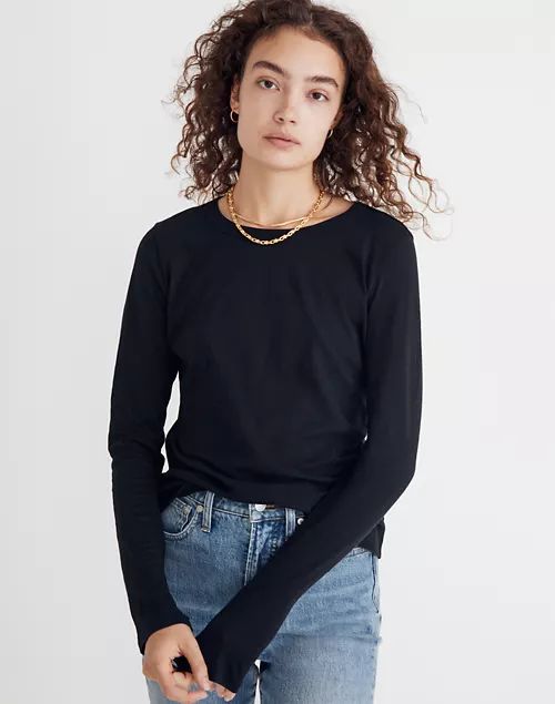 Whisper Cotton Rib-Crewneck Long-Sleeve Tee | Madewell