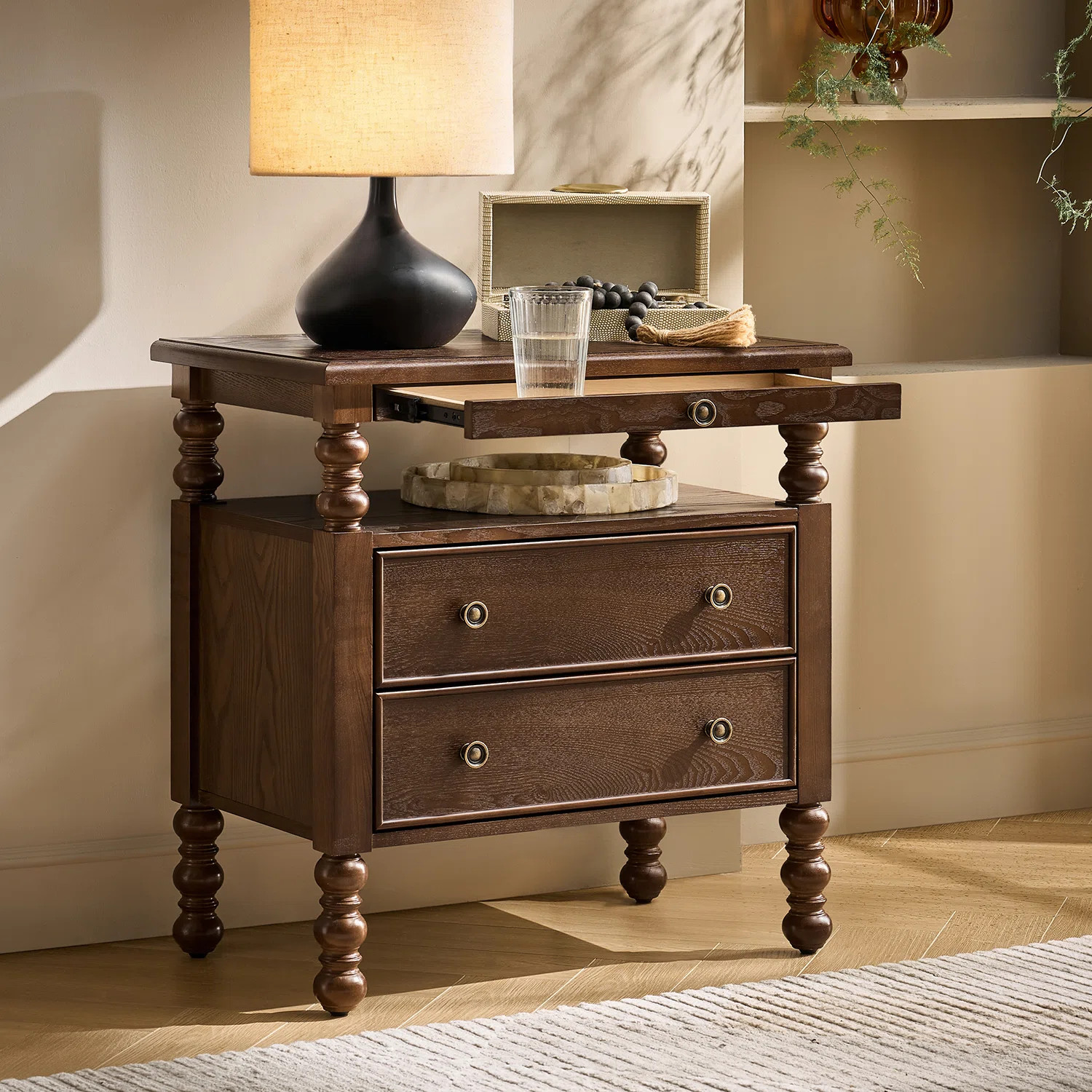 Aristidh Traditional 26"W 2-Drawer End Table with Charging Station and Pull-Out Shelf and Easy As... | Wayfair North America