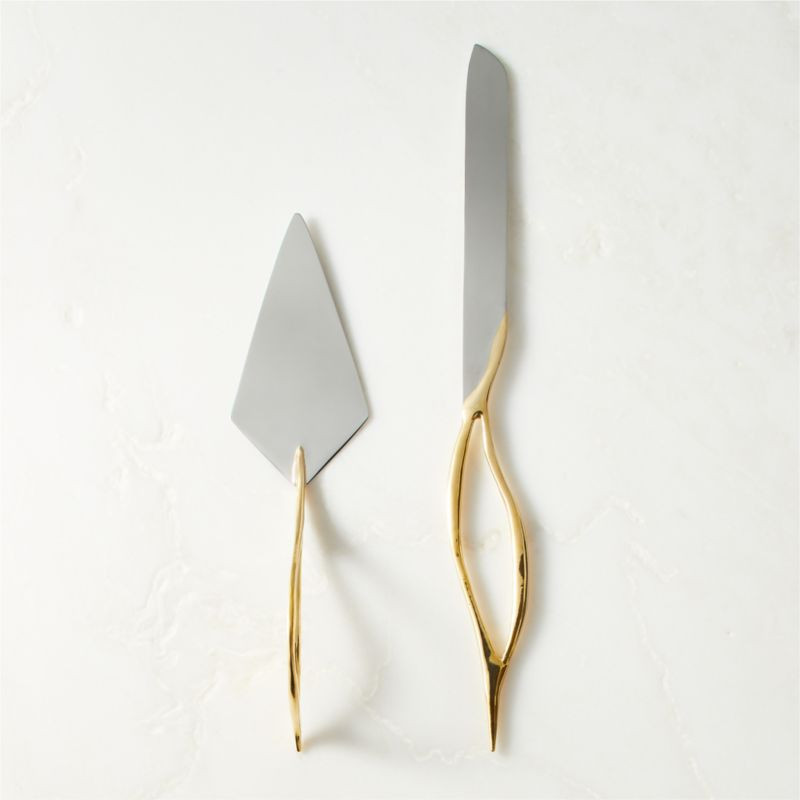 Valleta Gold Cake Servers Set of 2 + Reviews | CB2 | CB2