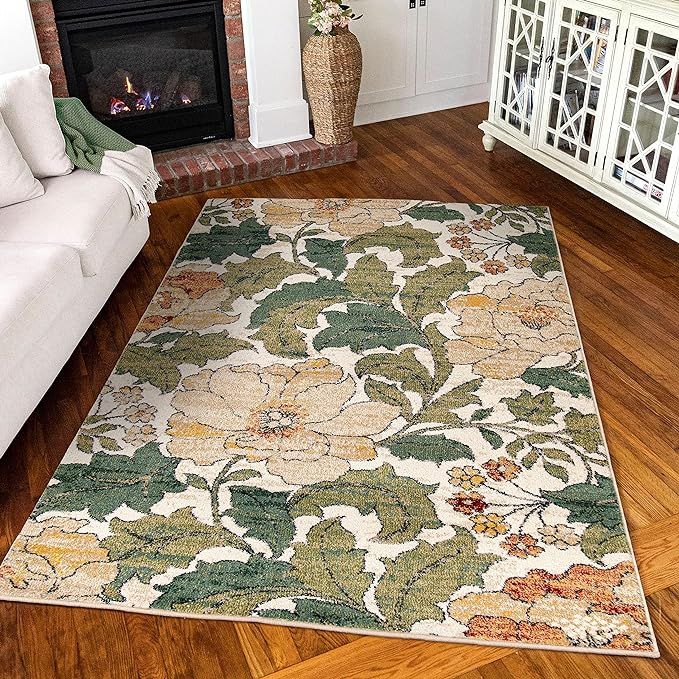 Simply Southern Cottage Jefferson Floral Area Rug, 5' x 7', Green | Amazon (US)