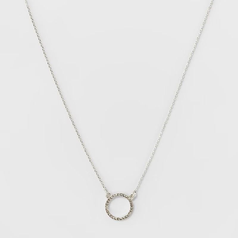 Pave Open Circle Short Pendant Necklace - A New Day™ Silver | Target