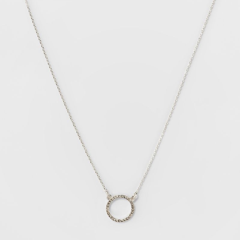 Pave Open Circle Short Pendant Necklace - A New Day&#8482; Silver | Target