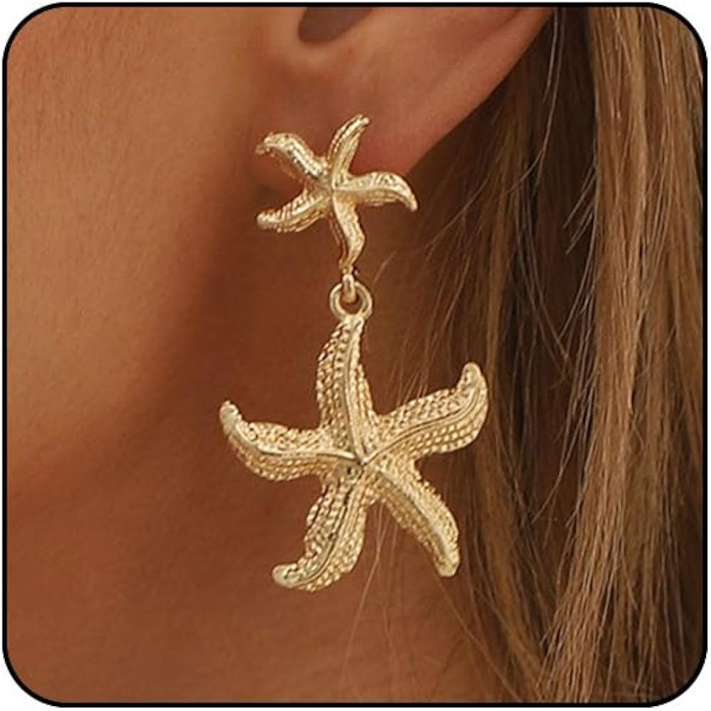 Starfish Earrings Gold Seashell Earrings Beach Earrings for Women Puka Cowrie Shell Earrings Ocea... | Amazon (US)