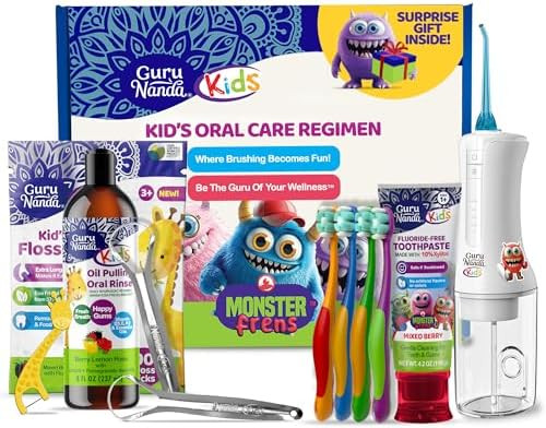 GuruNanda Kids Oral Care Regimen Kit with Toothpaste, Butter On Gums Toothbrush, Oil Pulling Mout... | Amazon (US)