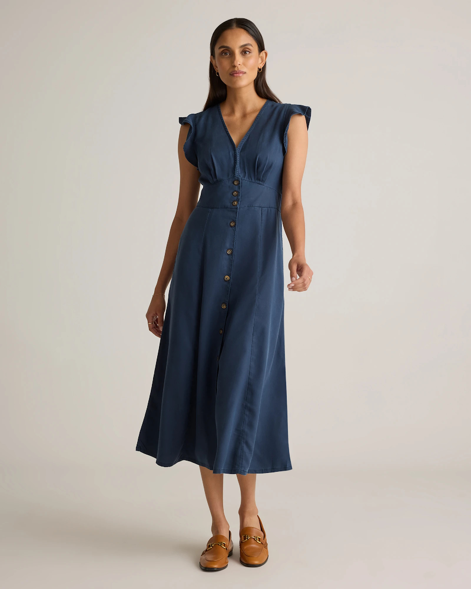 Vintage Wash Tencel Button Front Midi Dress | Quince