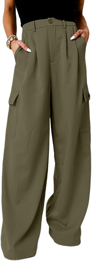 Dokotoo Womens High Waisted Wide Leg Cargo Pants Baggy Casual Trendy Work Pants with 4 Pockets | Amazon (US)