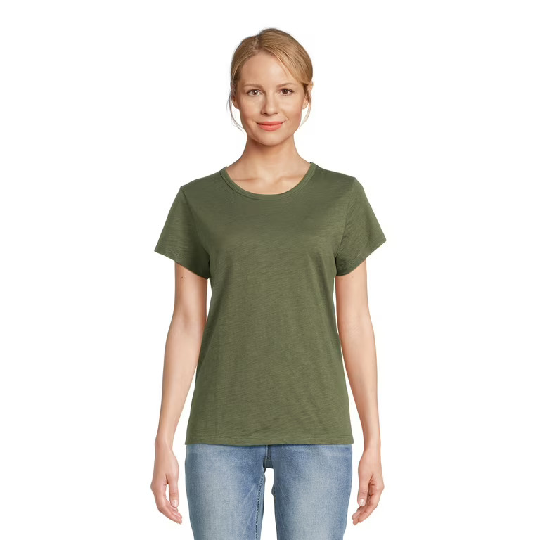 Time and Tru Women's Slub Texture Tee with Short Sleeves, Sizes S-XXXL | Walmart (US)
