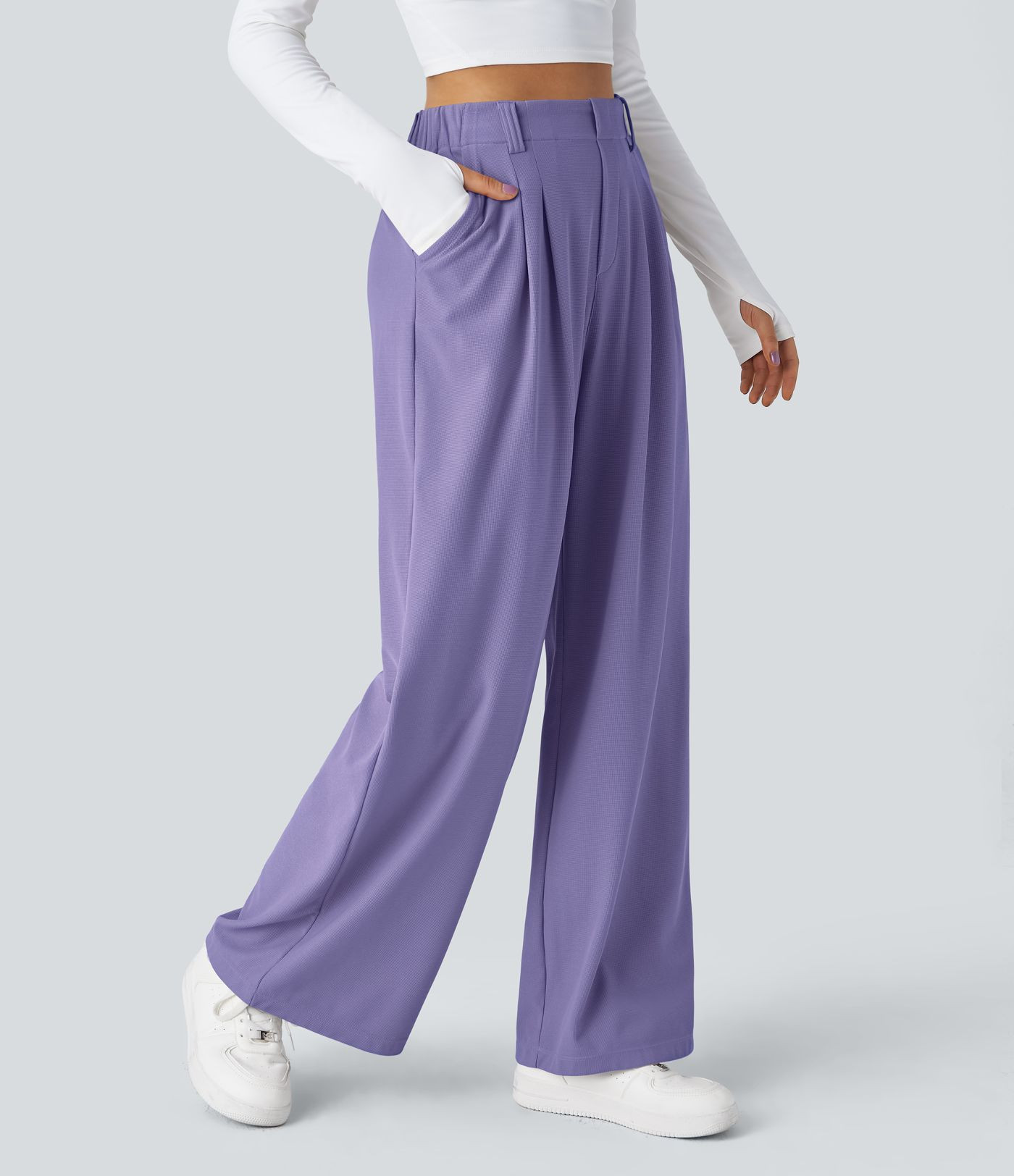 Women’s Halara Flex™ High Waisted Pocket Wide Leg Waffle Work Pants - Halara | HALARA