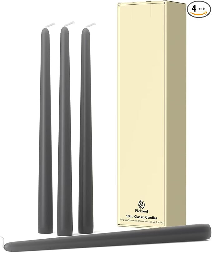 10-Inch Tall Dripless Taper Candles Set of 4 - Black Gray Tapered Candles, Perfect for Spring - S... | Amazon (US)