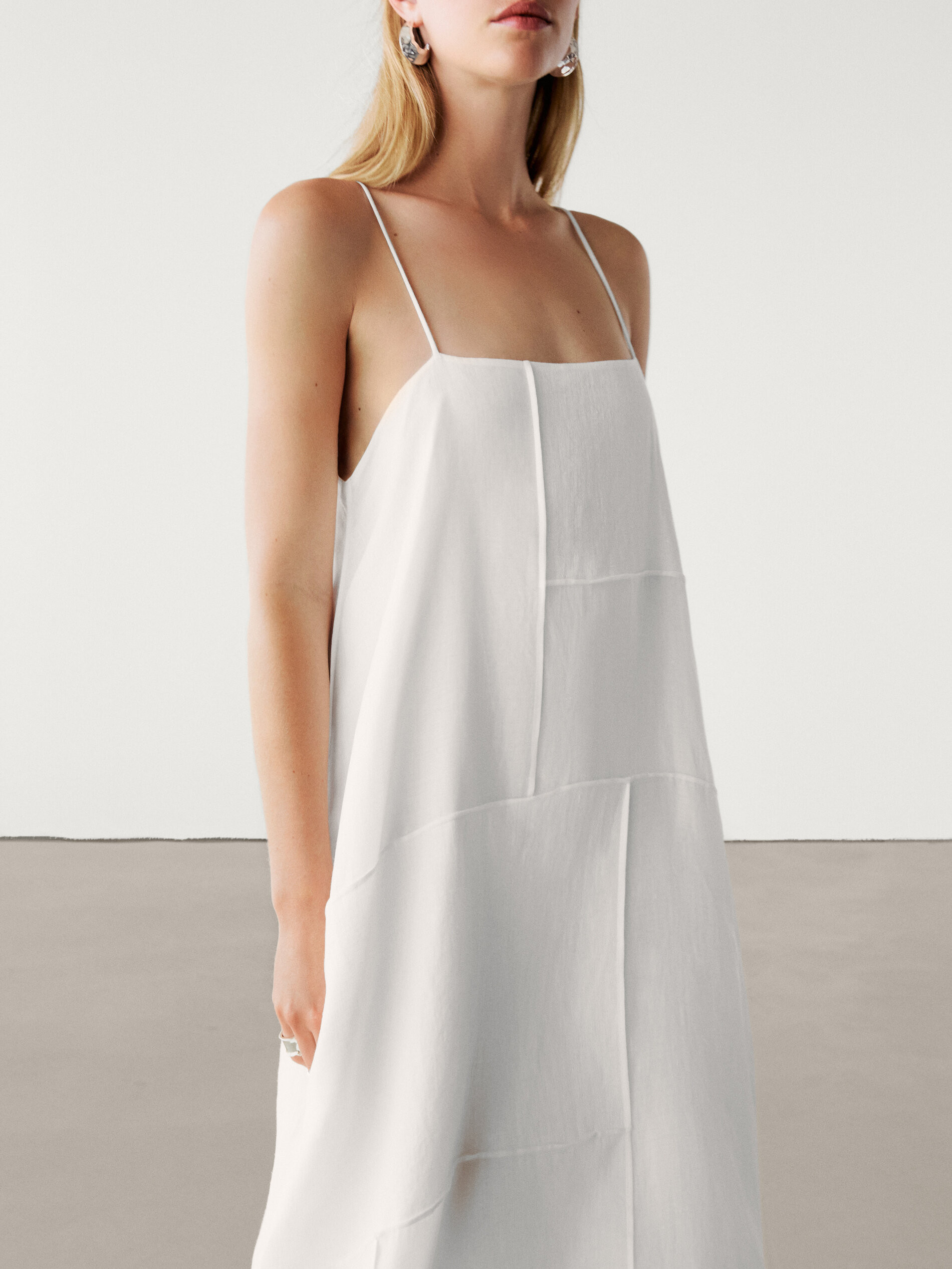 Linen blend asymmetric midi dress | Massimo Dutti UK
