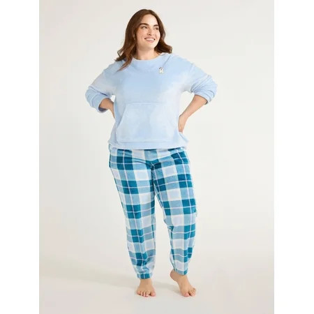 Joyspun Women’s and Women’s Plus Crew Neck Plush Pajama Set, Sizes XS-3XL | Walmart (US)