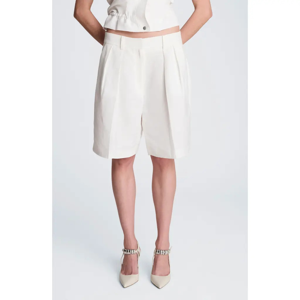 Kenneth Cole Pleated Linen Bermuda Shorts in Pure White at Nordstrom, Size 0 | Nordstrom