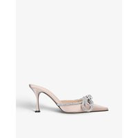 Double Bow crystal-embellished satin mules | Selfridges
