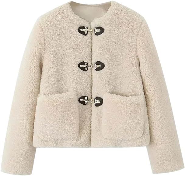 Ornrjfll Faux Shearling Cropped Jacket Women Fluffy Teddy Fleece Jacket Woman Long Sleeve Short W... | Amazon (US)