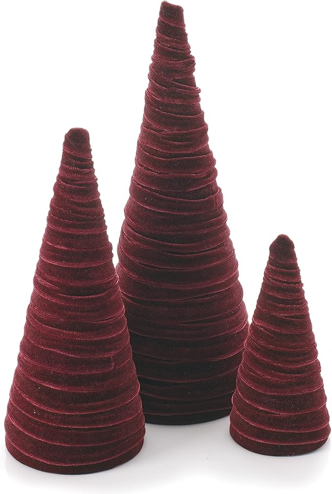 Set of 3 Burgundy Velvet Trees, Luxurious Handcrafted Home Decor, Christmas Tabletop Tree, Booksh... | Amazon (US)
