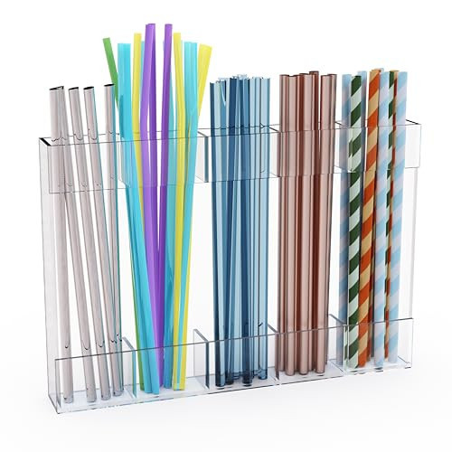 Upgraded 9.6'' Large Acrylic Straw Holder for Cabinet Door, Space-Saving Straw Organizer Storage Dispenser for Cabinet Doors or Countertops, Strong Adhesive Double-sided Tape Included | Amazon (US)