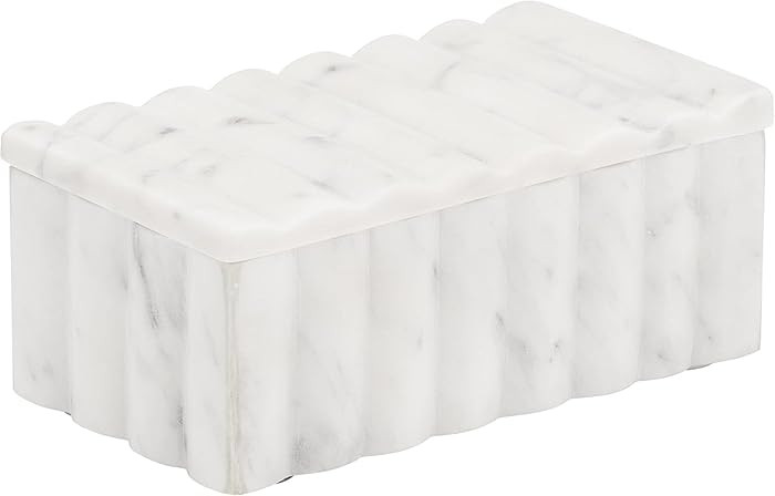 Marble Decorative Storage Box with Lid – Sculpted Fluted Home Organizer Keepsake Boxes for Jewe... | Amazon (US)