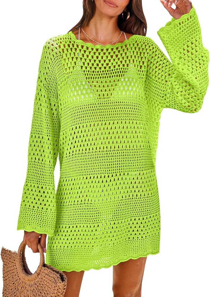 ANRABESS Women Swimsuit Crochet Swim Cover Up Summer Bathing Suit Swimwear Knit Pullover Beach Dr... | Amazon (US)