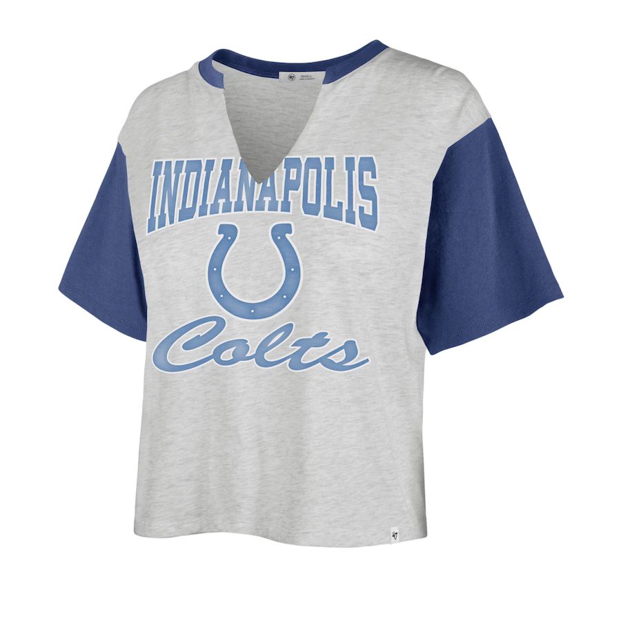 Women's Indianapolis Colts '47 Gray/Royal Sandy Daze Dolly V-Neck Cropped T-Shirt | NFL Shop