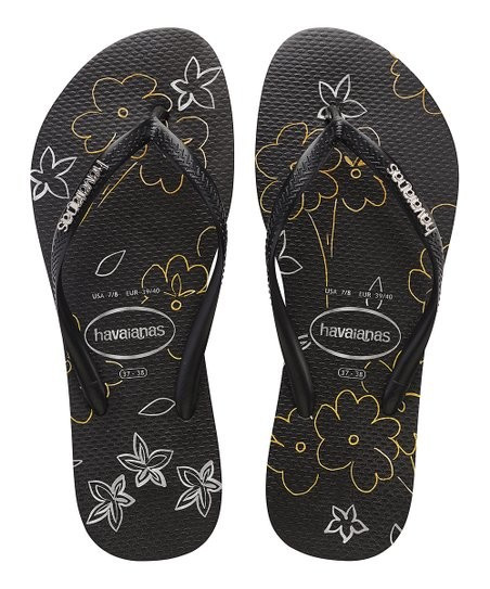 Black & Yellow Floral Slim Flip-Flop - Women | Zulily