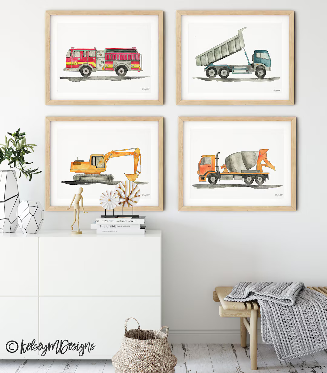 Set of 4 Construction Vehicle Prints Kids Gallery Wall Set - Etsy | Etsy (US)