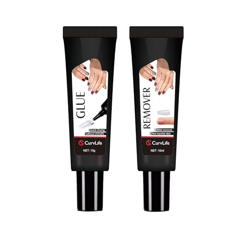 Curvlife Newly Upgraded Quick Drying 10g Semi Solid Nail Glue with 10ml Remover for Press On Nails Tips No Need for UV Lamp Long Lasting Fake Acrylic Nails Kit Glue Gel | Amazon (US)