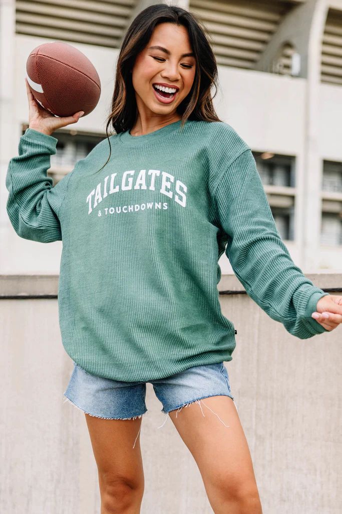 Tailgates and Touchdowns Green Corded Graphic Sweatshirt | The Mint Julep Boutique